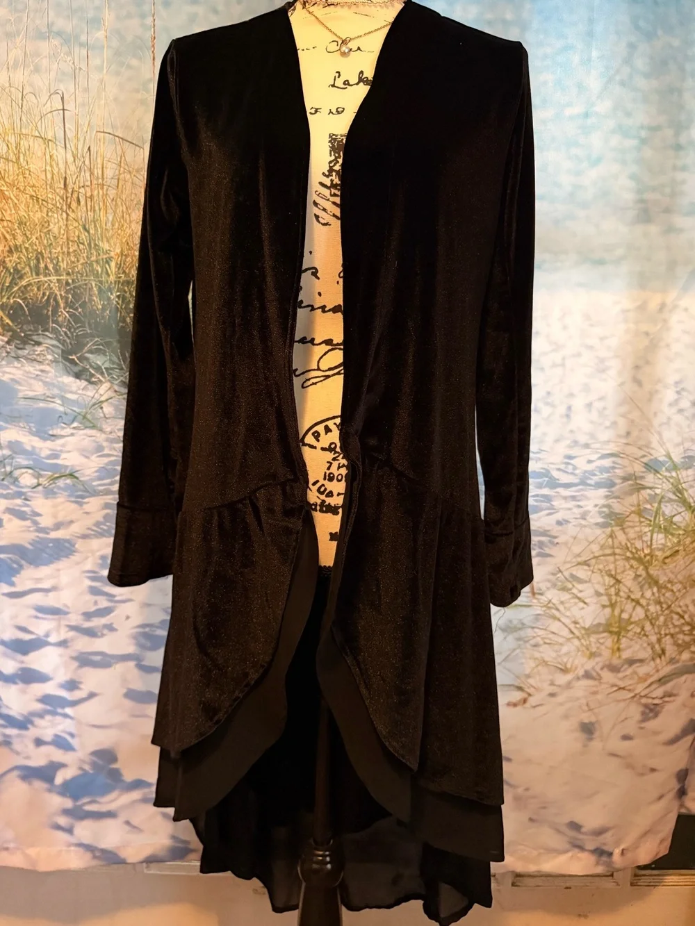 Women's Black Velvet Open-Front Drape Jacket